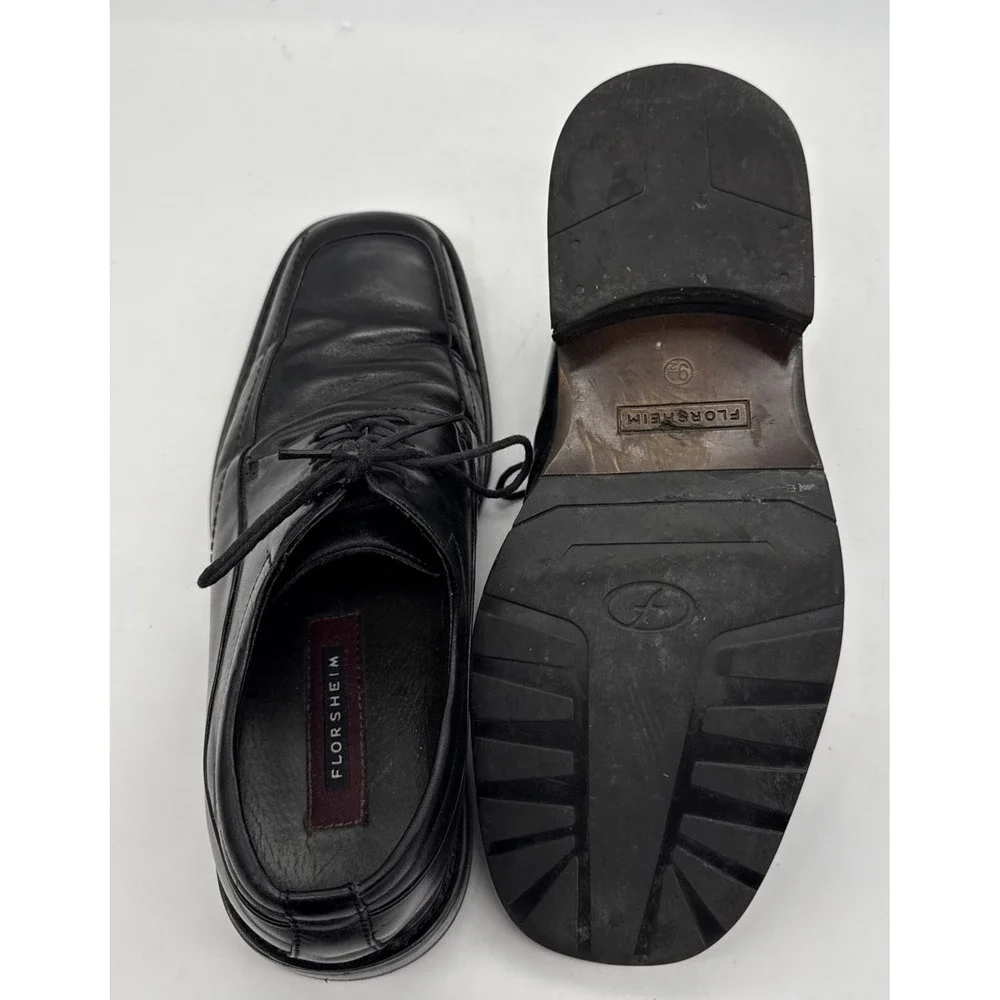 Florsheim Mens Oxford Dress Shoes Square Toe Size 9.5M Black Leather‎